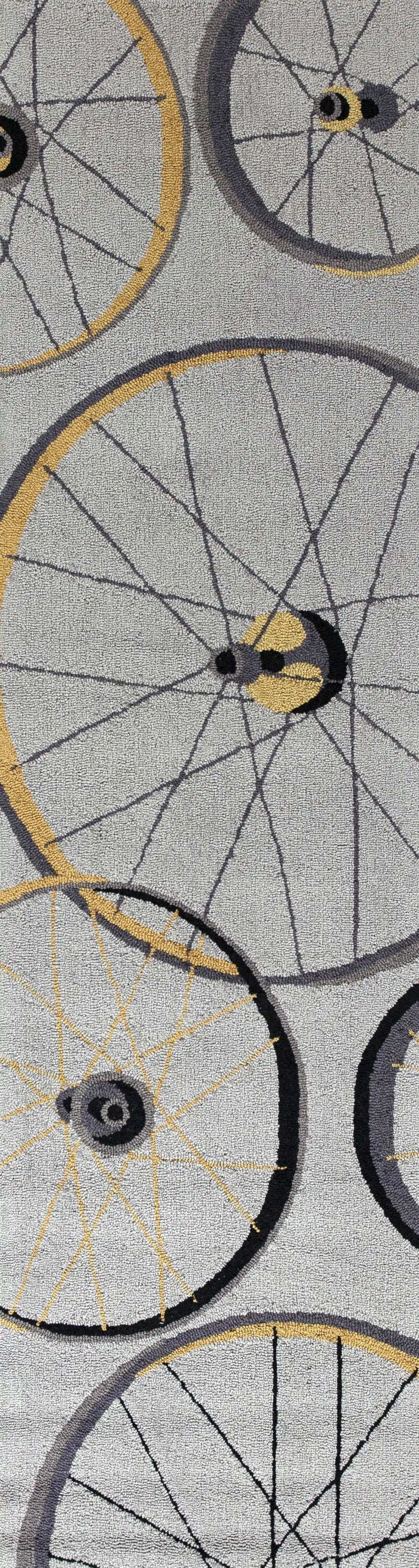 2' X 7' Grey Wheels Runner Rug - Homeroots - Flyclothing LLC