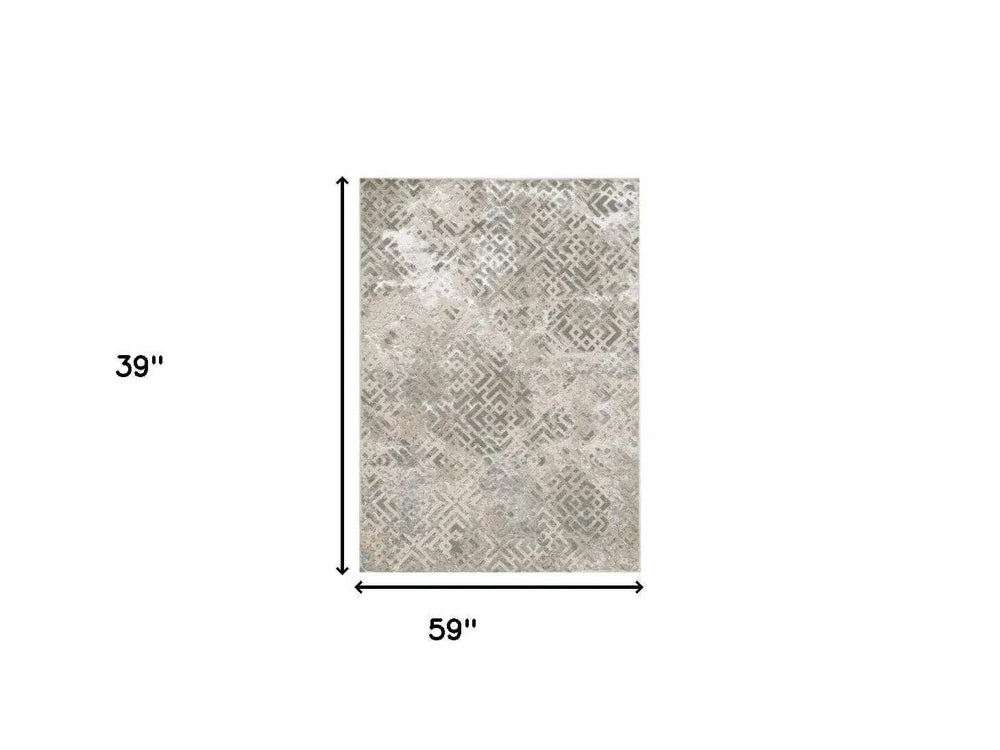 3' X 5' Sand Geometric Distressed Area Rug - Homeroots - Flyclothing LLC