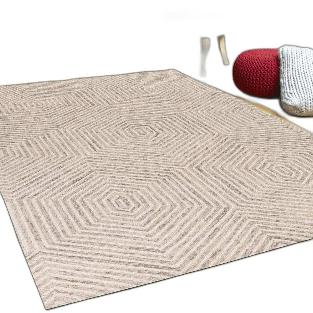 3' X 5' Ivory Geometric Hexagon Wool Area Rug - Homeroots - Flyclothing LLC