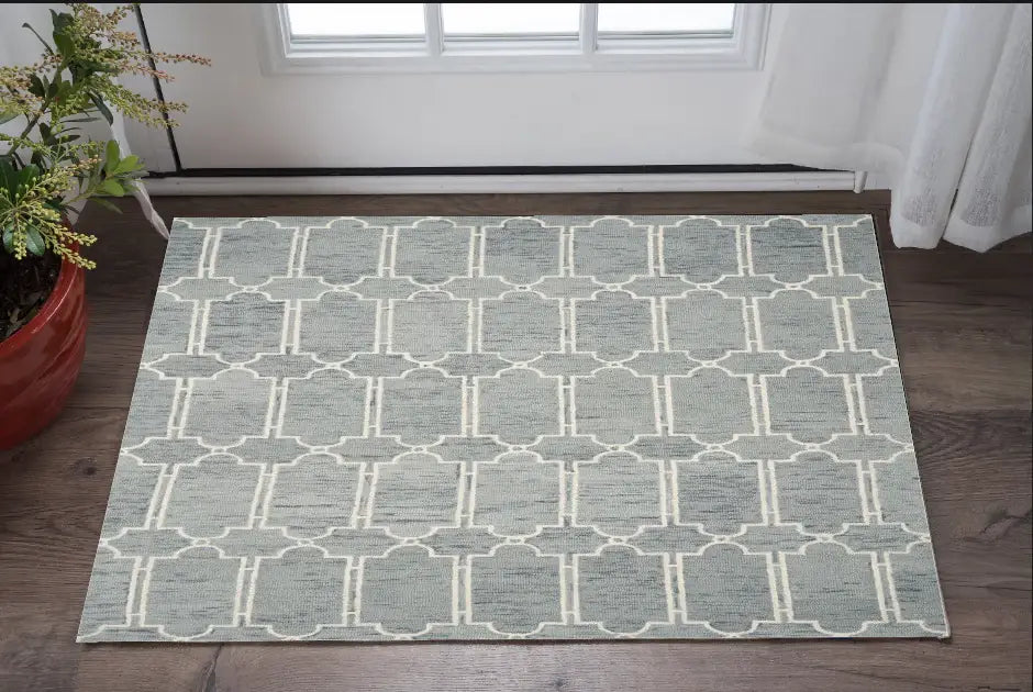 3' X 5' Slate Blue Hand Tufted Geometric Indoor Area Rug - Homeroots - Flyclothing LLC