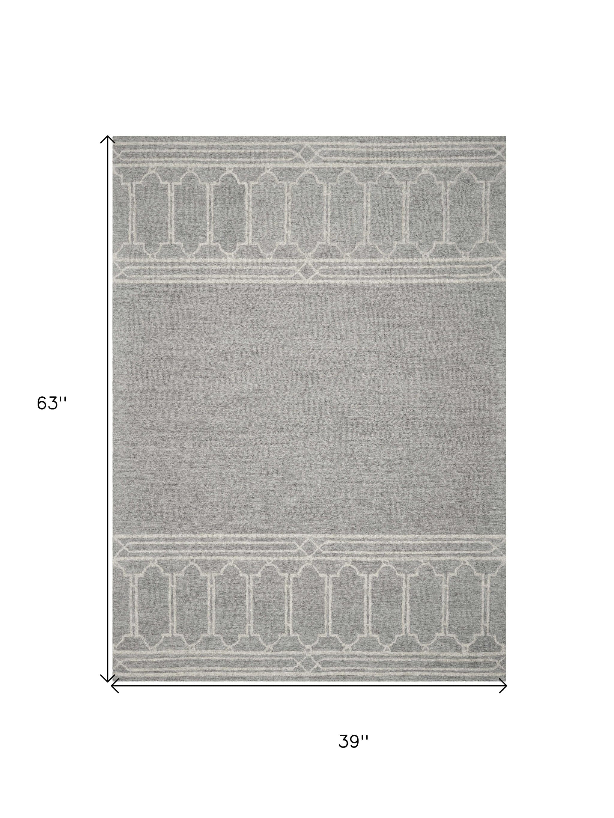 3' X 5' Grey Geometric Pattern Wool Area Rug