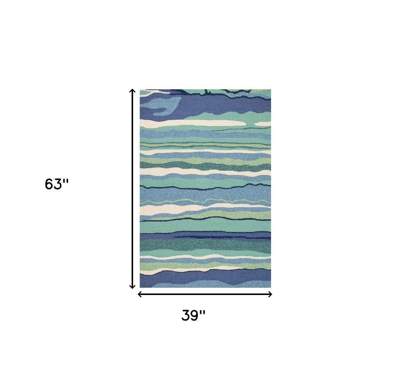 3' X 5' Blue and Ivory Abstract Handmade Indoor Outdoor Area Rug - Homeroots - Flyclothing LLC