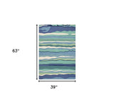 3' X 5' Blue and Ivory Abstract Handmade Indoor Outdoor Area Rug - Homeroots - Flyclothing LLC