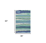 3' X 5' Blue and Ivory Abstract Handmade Indoor Outdoor Area Rug - Homeroots