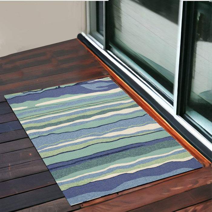 3' X 5' Blue and Ivory Abstract Handmade Indoor Outdoor Area Rug - Homeroots - Flyclothing LLC