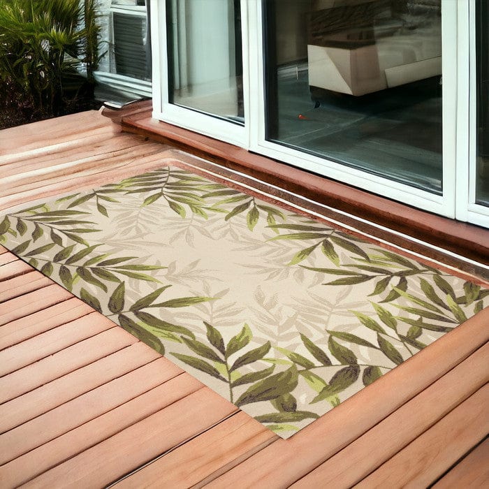 3' X 5' Sand Floral Handmade Indoor Outdoor Area Rug - Homeroots