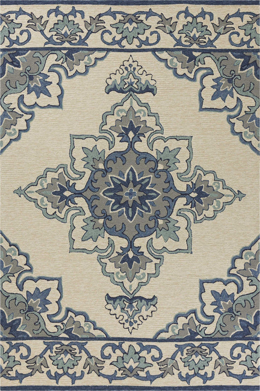 3' X 5' Ivory and Blue Damask Handmade Indoor Outdoor Area Rug - Homeroots - Flyclothing LLC