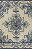 3' X 5' Ivory and Blue Damask Handmade Indoor Outdoor Area Rug - Homeroots