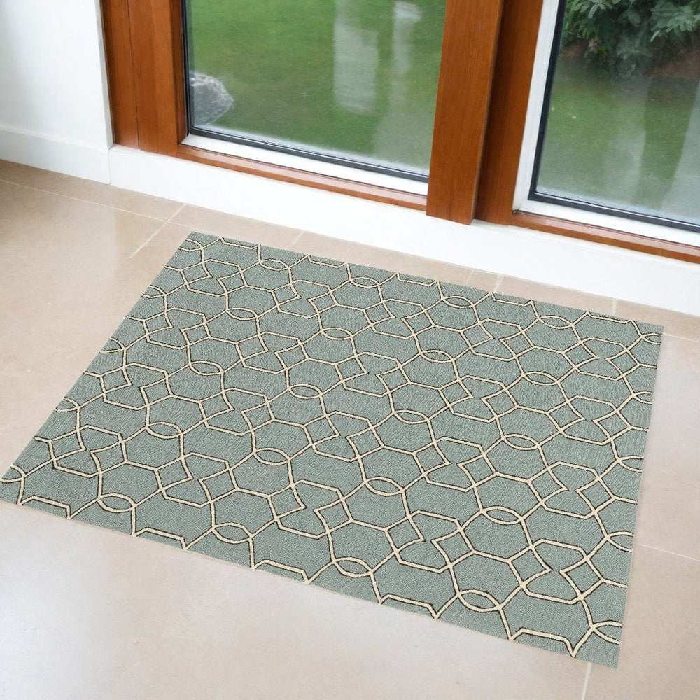 3' X 5' Green and Ivory Hand Hooked Area Rug - Homeroots