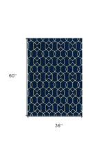 3' X 5' Navy Blue Hand Hooked Area Rug - Homeroots - Flyclothing LLC