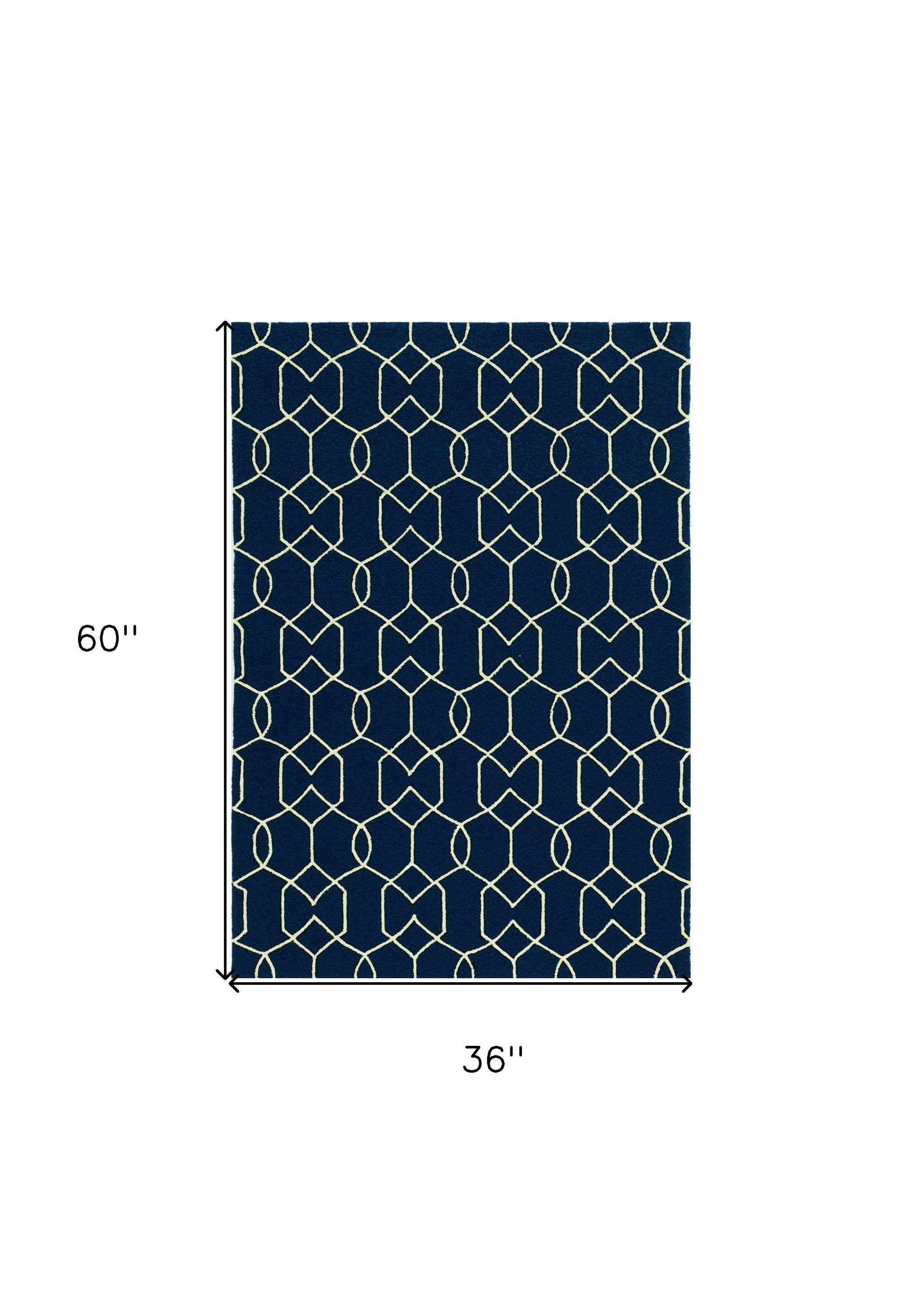 3' X 5' Navy Blue Hand Hooked Area Rug - Homeroots - Flyclothing LLC