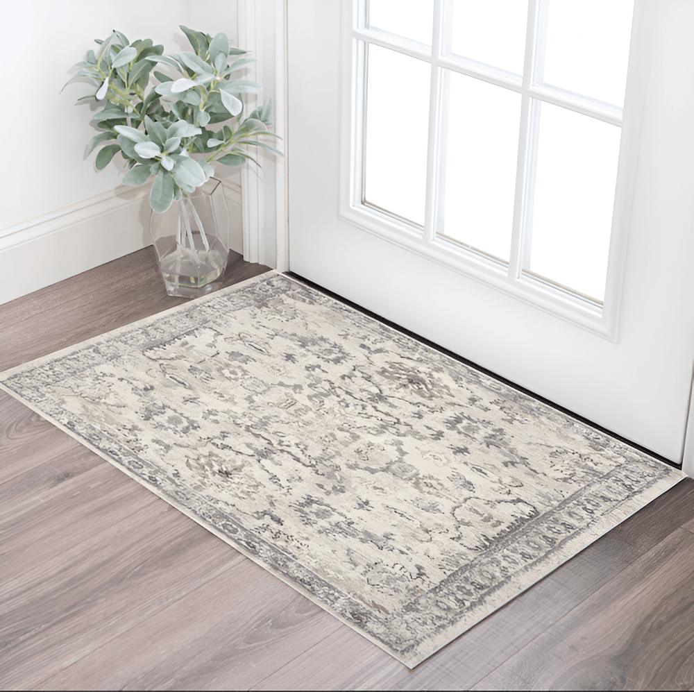 3' X 5' Ivory Floral Distressed Area Rug - Homeroots