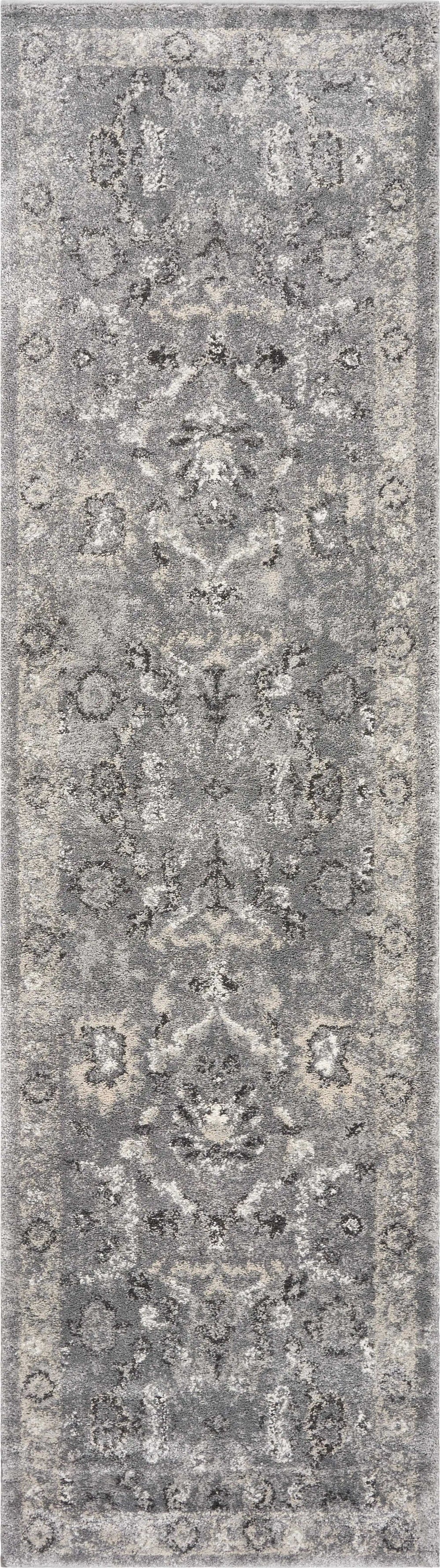 7' Gray Floral Worn Faded Runner Rug - Homeroots - Flyclothing LLC