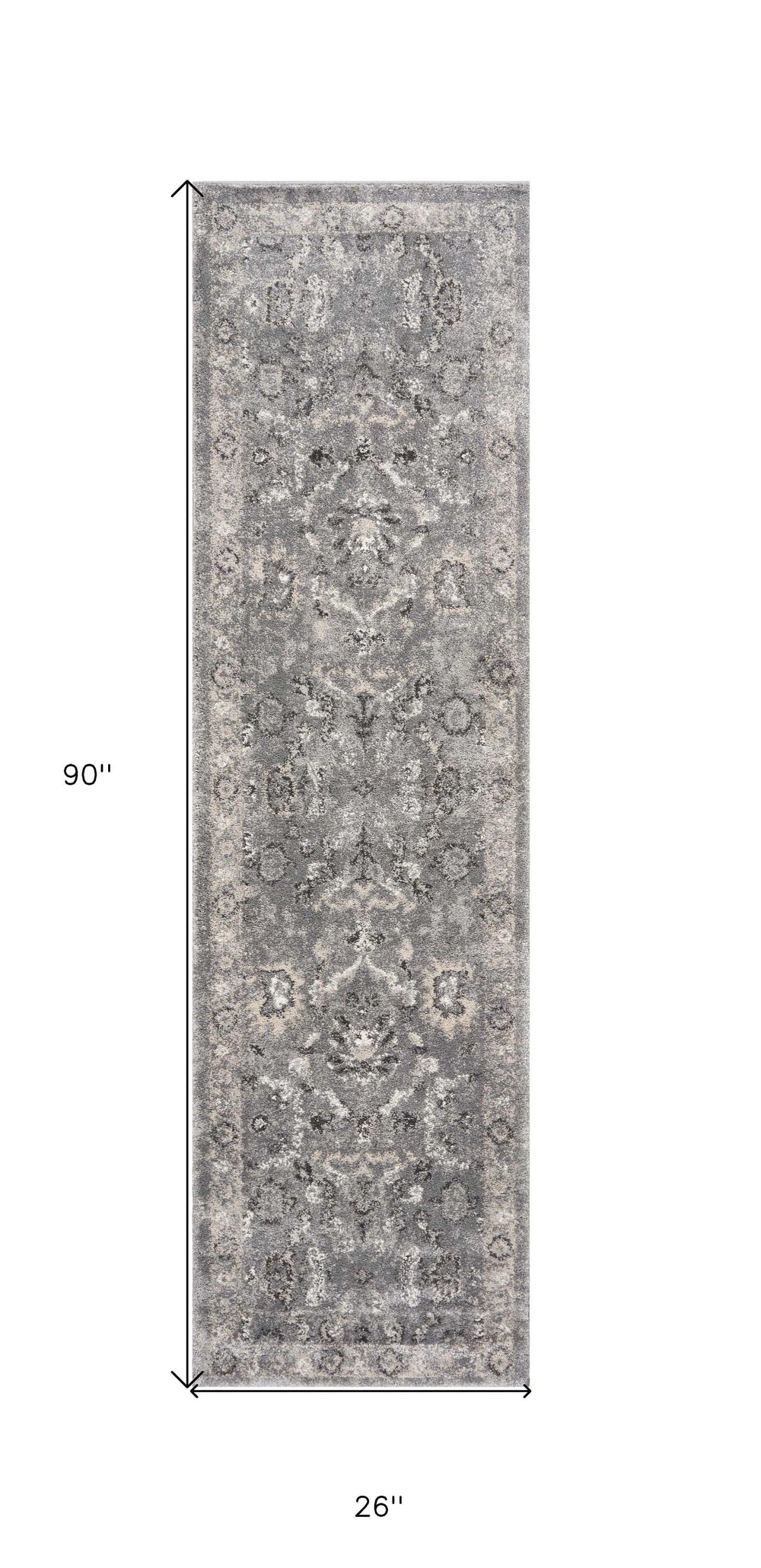 7' Gray Floral Worn Faded Runner Rug - Homeroots - Flyclothing LLC