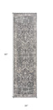 7' Gray Floral Worn Faded Runner Rug - Homeroots