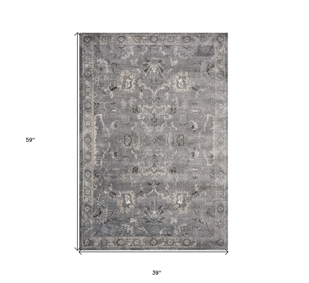 3' X 5' Gray Floral Area Rug - Homeroots - Flyclothing LLC