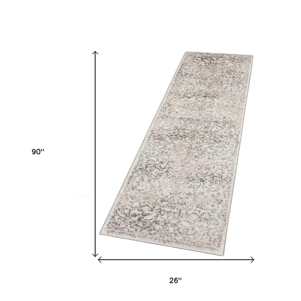 8' Runner Ivory Floral Runner Rug - Homeroots - Flyclothing LLC