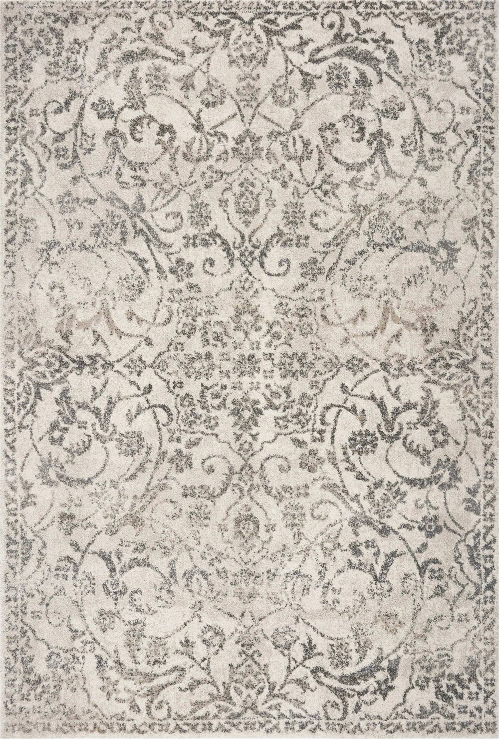3' X 5' Ivory Floral Vines Worn Faded Area Rug - Homeroots - Flyclothing LLC