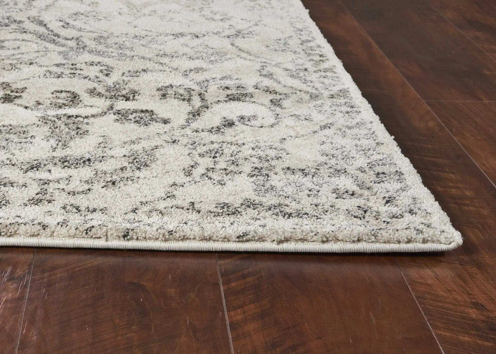 3' X 5' Ivory Floral Vines Worn Faded Area Rug - Homeroots - Flyclothing LLC