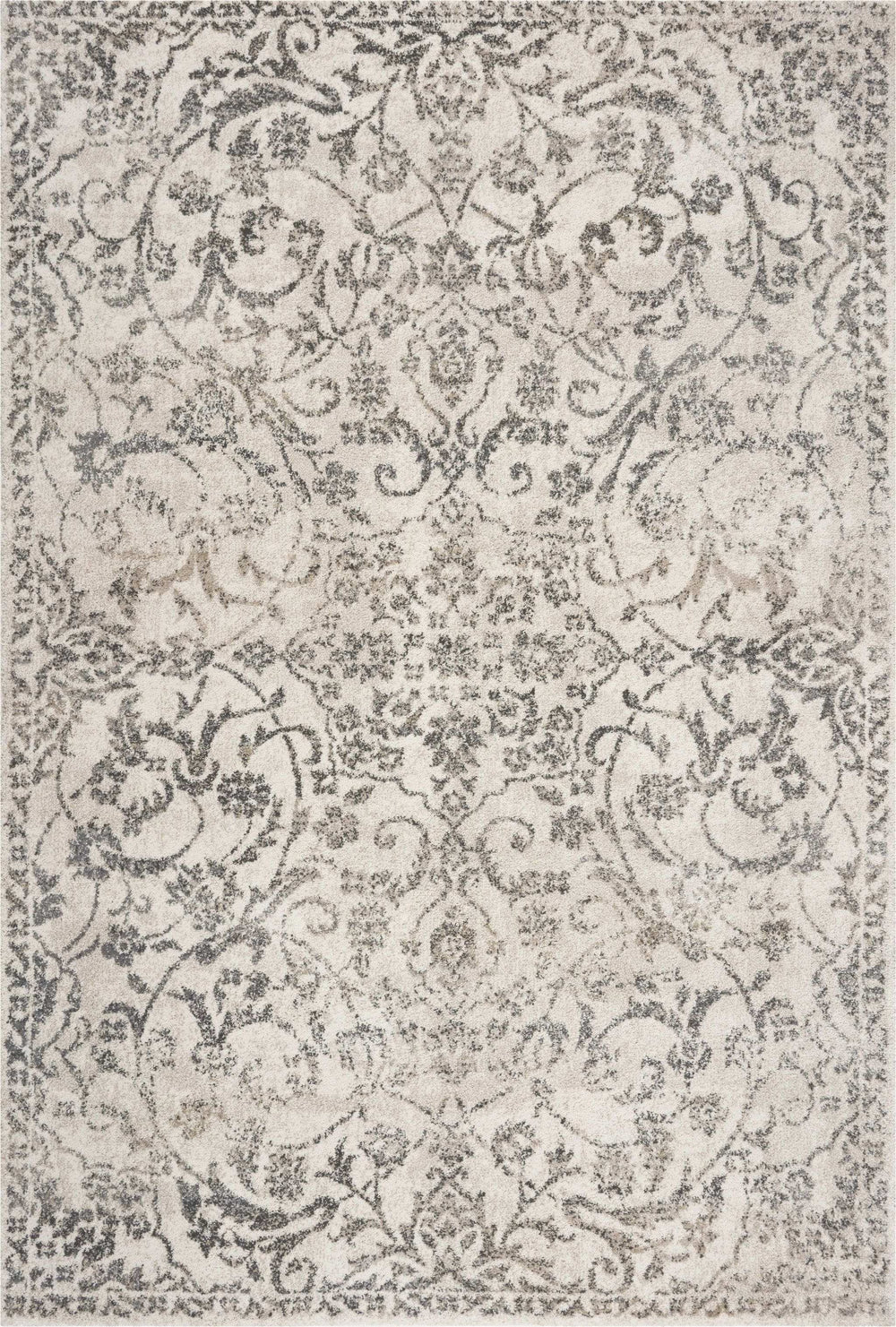 3' X 5' Ivory Floral Vines Worn Faded Area Rug - Homeroots - Flyclothing LLC