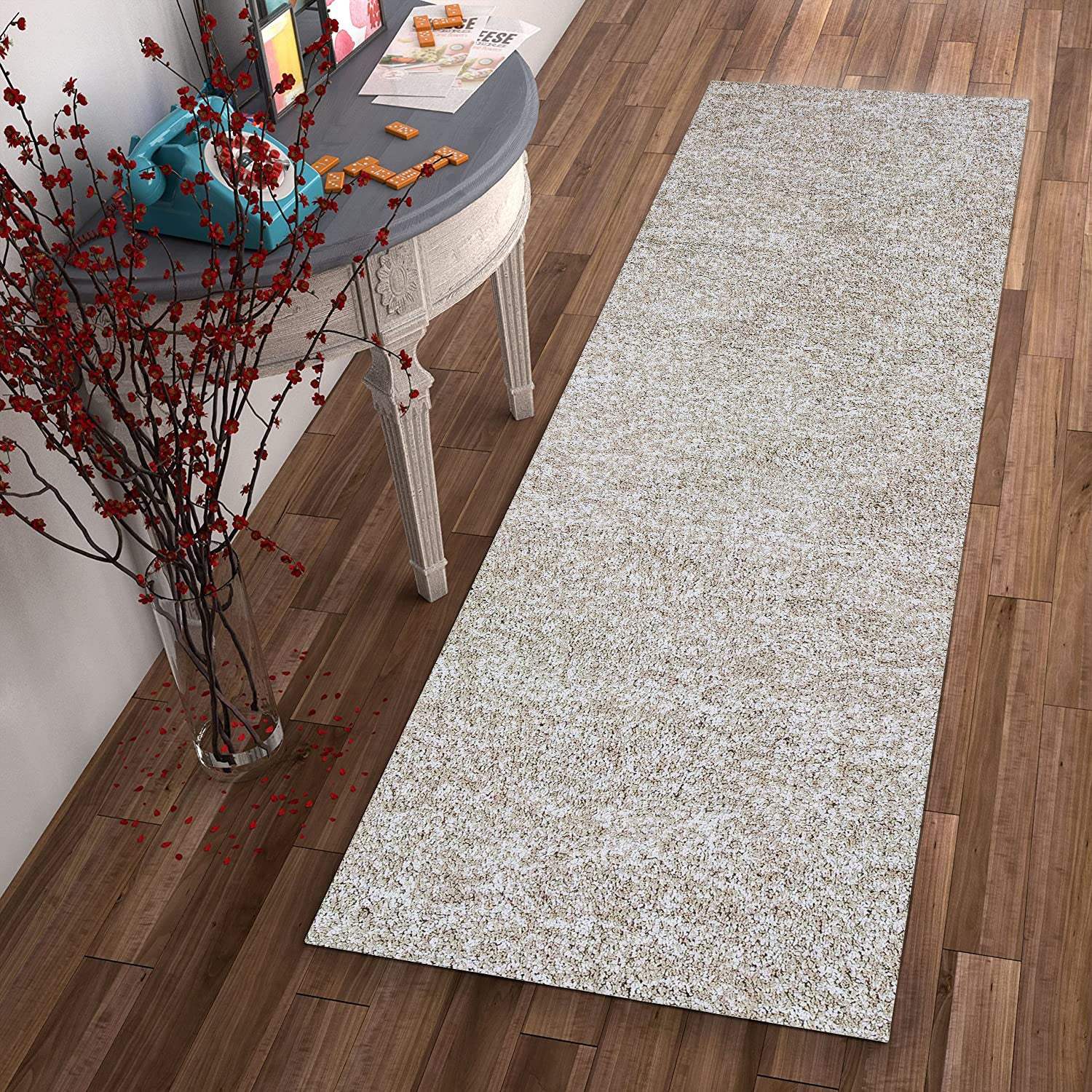 8' Ivory Heather Indoor Shag Runner Rug - Homeroots - Flyclothing LLC