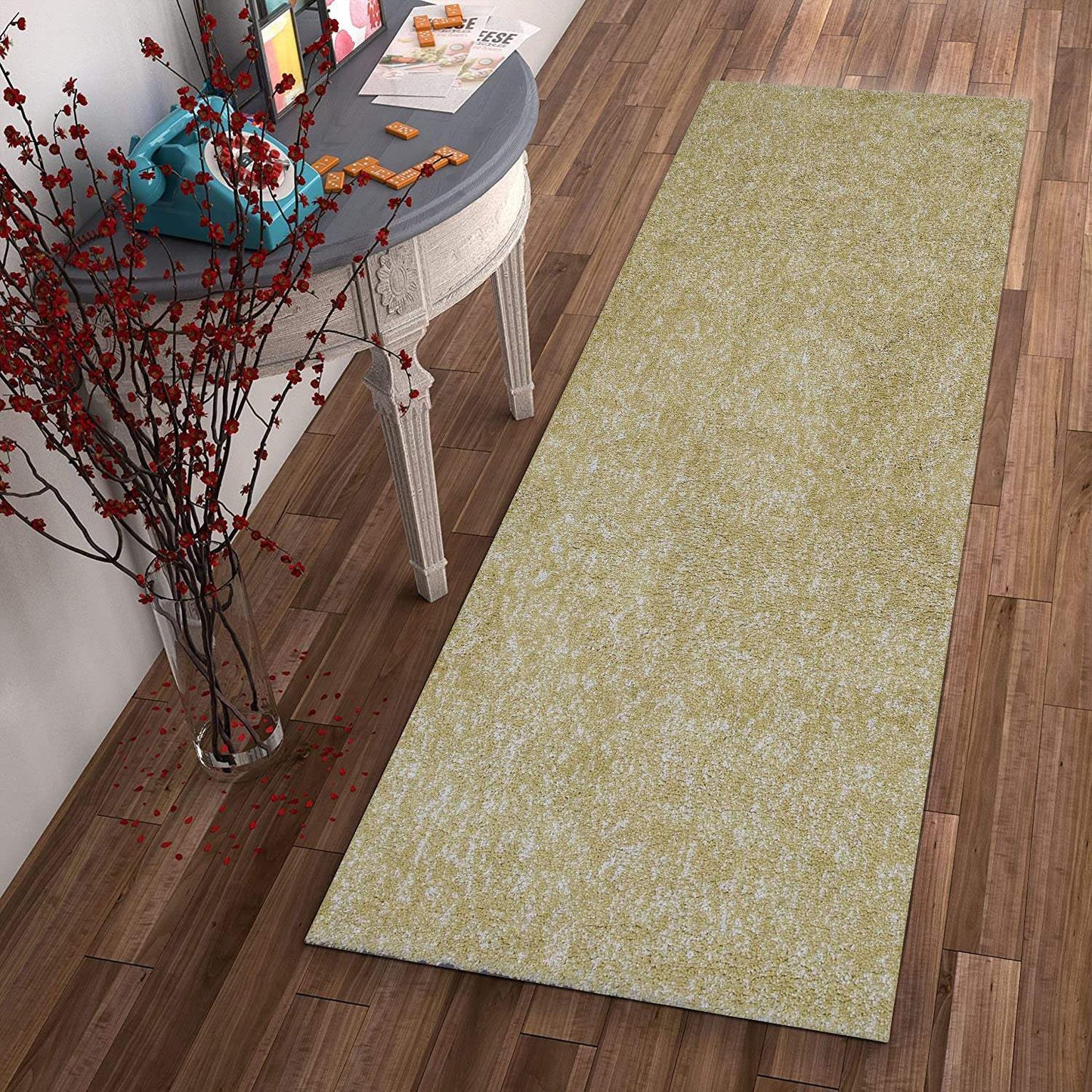 8' Yellow Heather Indoor Shag Runner Rug - Homeroots - Flyclothing LLC