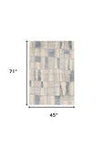 4' X 6' Ivory Blue Machine Woven Abstract Blocks Indoor Area Rug - Homeroots