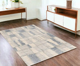 4' X 6' Ivory Blue Machine Woven Abstract Blocks Indoor Area Rug - Homeroots