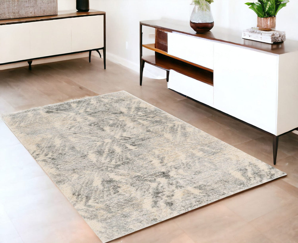 4' X 6' Gray and Ivory Damask Area Rug - Homeroots