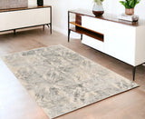 4' X 6' Gray and Ivory Damask Area Rug - Homeroots
