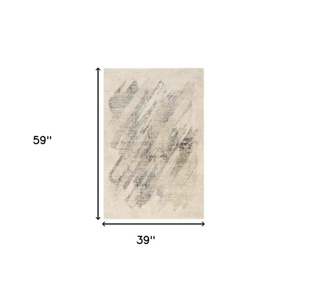 3' X 5' Gray and Ivory Abstract Worn Faded Area Rug - Homeroots - Flyclothing LLC