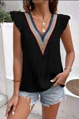 Full Size Ruffled V-Neck Cap Sleeve Blouse - Trendsi