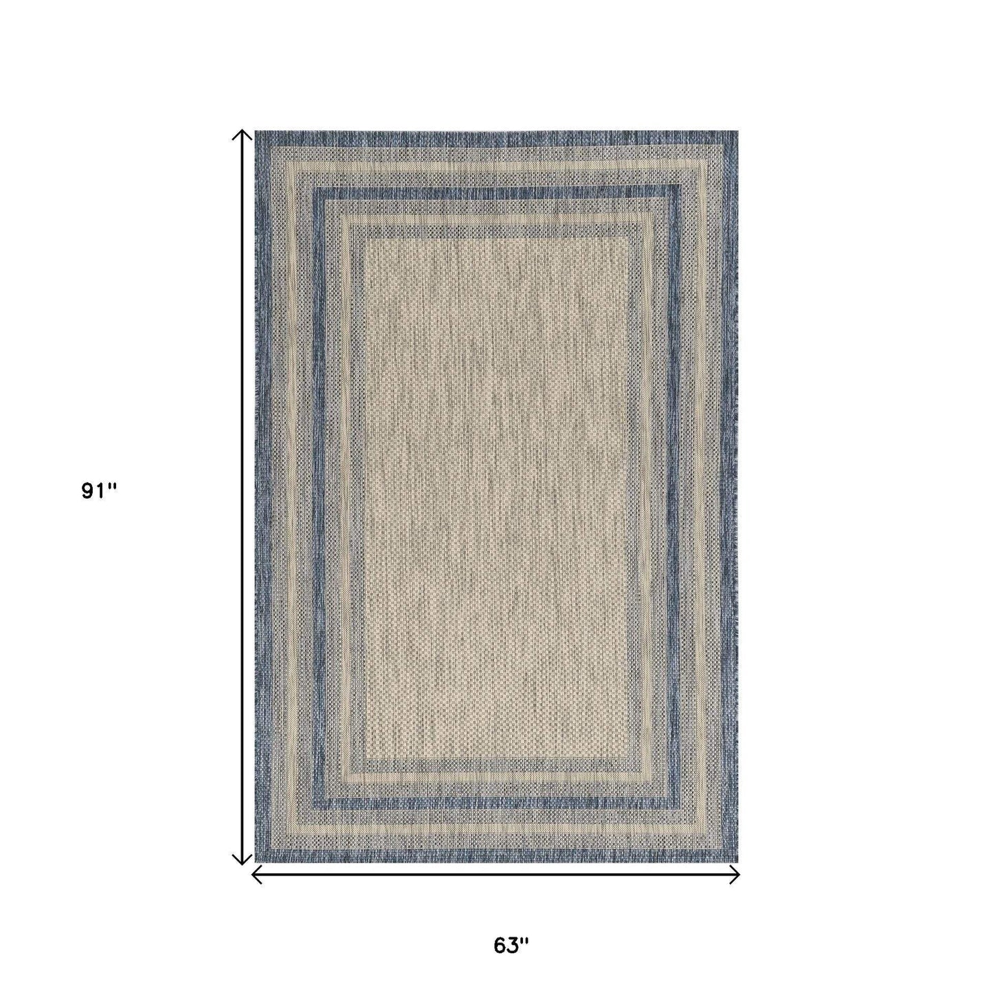 5' X 8' Grey Or Denim Bordered Uv Treated Area Rug - Homeroots - Flyclothing LLC