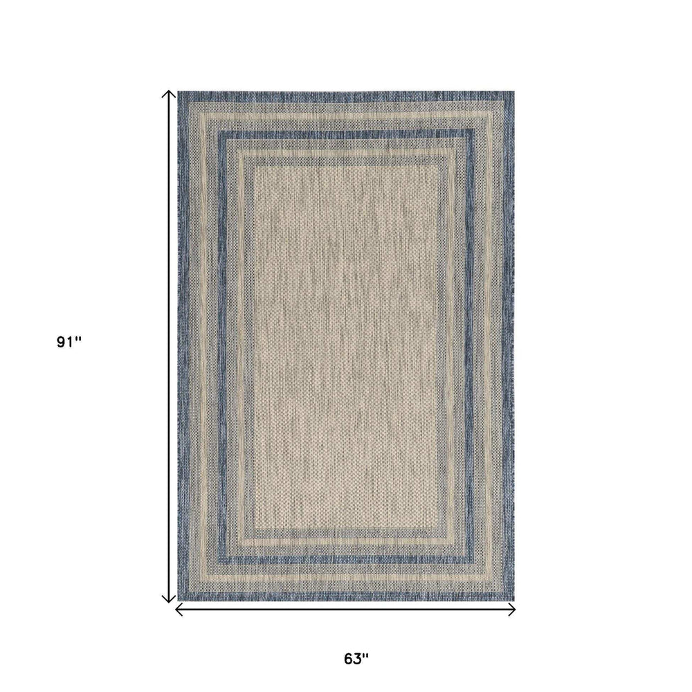 5' X 8' Grey Or Denim Bordered Uv Treated Area Rug - Homeroots - Flyclothing LLC