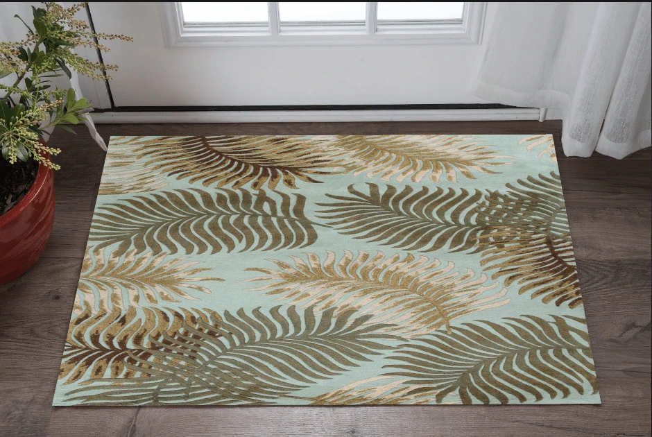 3' X 4' Aqua Blue Hand Tufted Tropical Leaves Indoor Area Rug - Homeroots