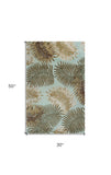 3' X 4' Aqua Blue Hand Tufted Tropical Leaves Indoor Area Rug - Homeroots