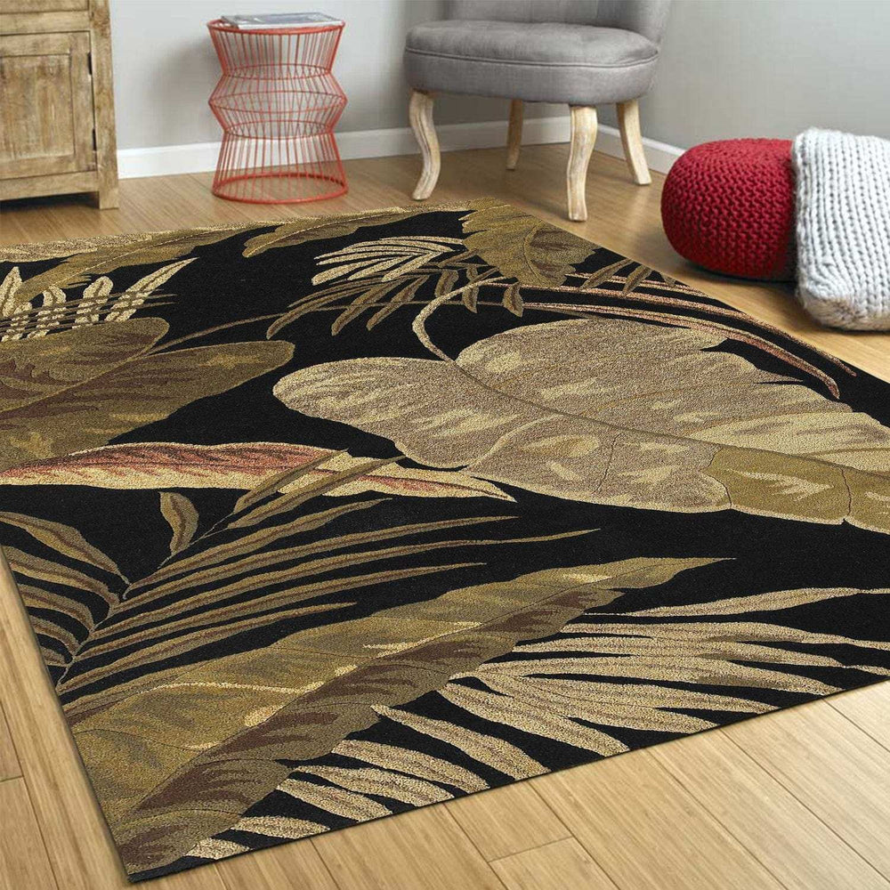 2' X 4' Midnight Leaves Wool Area Rug - Homeroots - Flyclothing LLC
