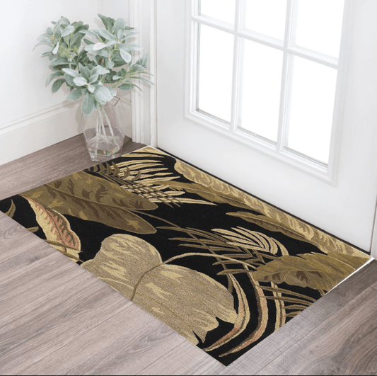 2' X 4' Midnight Leaves Wool Area Rug - Homeroots