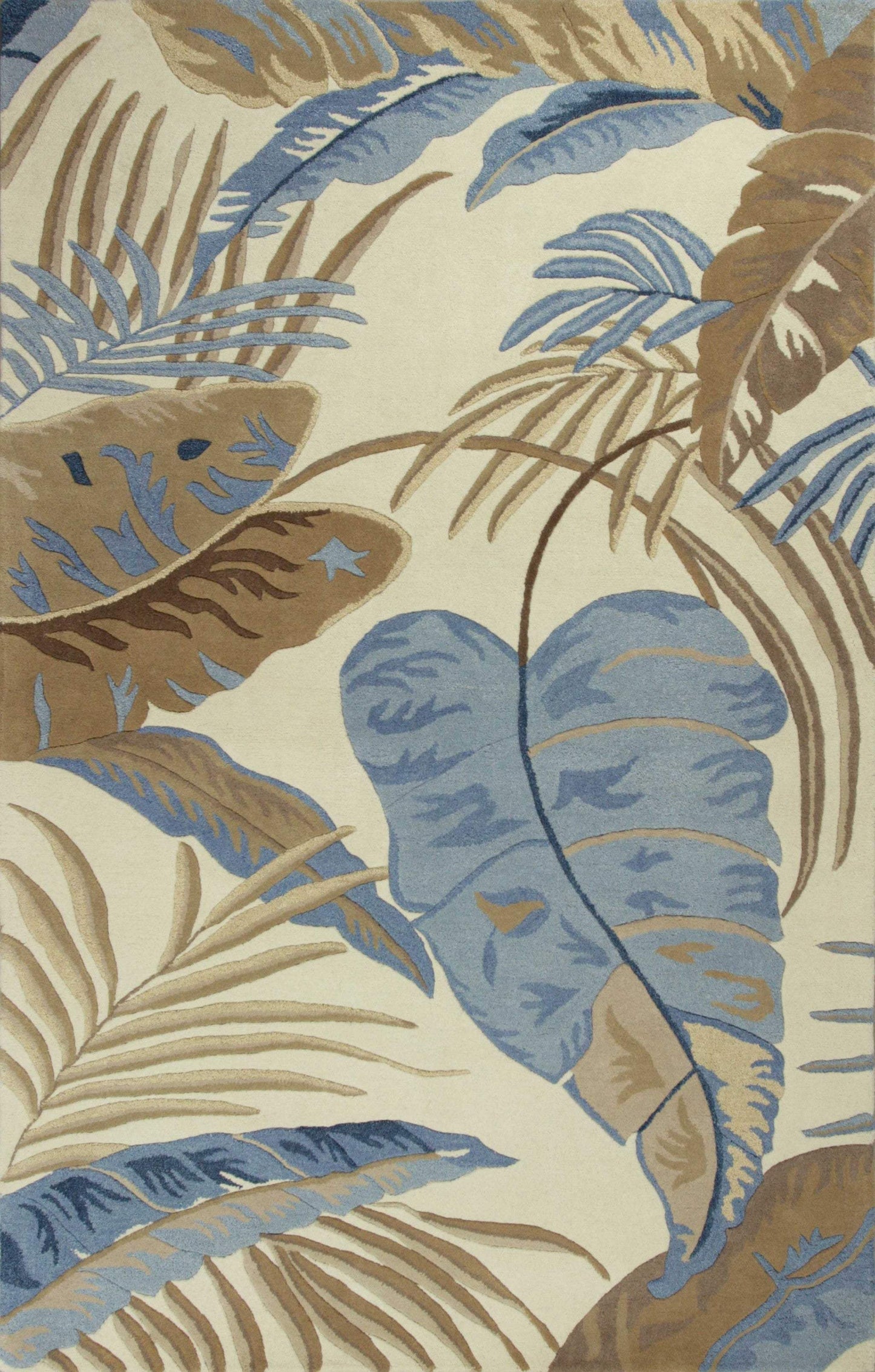 2' X 4' Ivory and Blue Wool Tropical Botanical Hand Tufted Area Rug - Homeroots - Flyclothing LLC