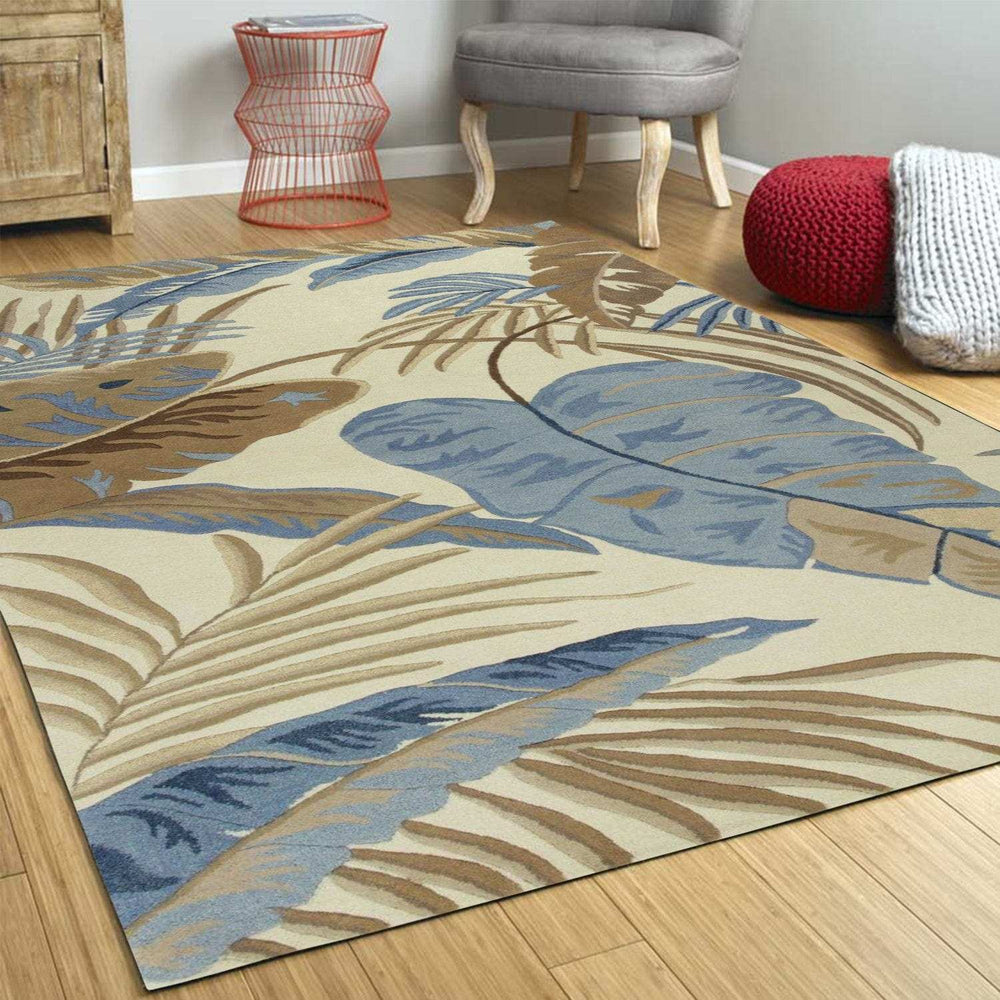 2' X 4' Ivory and Blue Wool Tropical Botanical Hand Tufted Area Rug - Homeroots - Flyclothing LLC