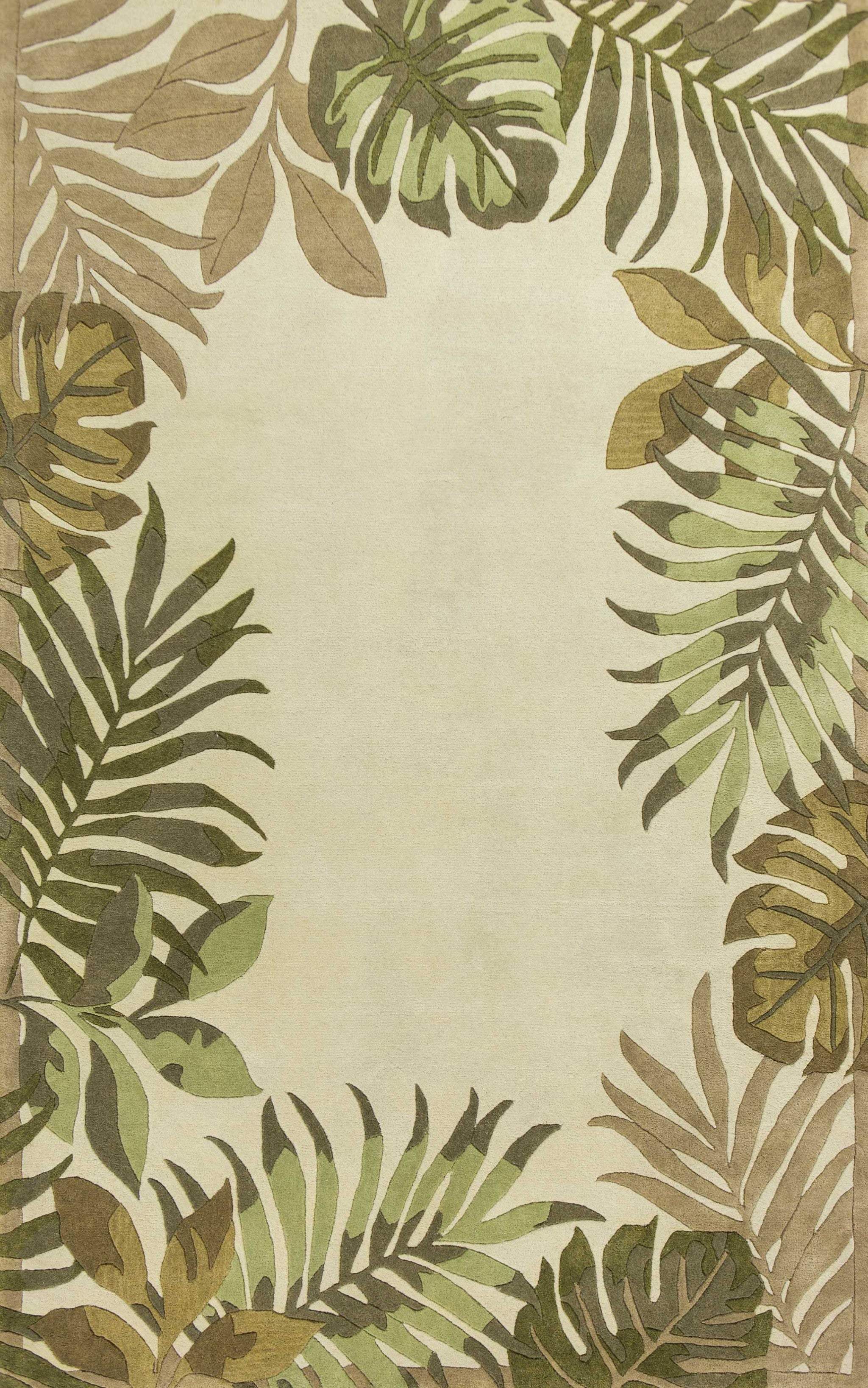 2' X 4' Ivory Leaves Bordered Wool Area Rug - Homeroots - Flyclothing LLC