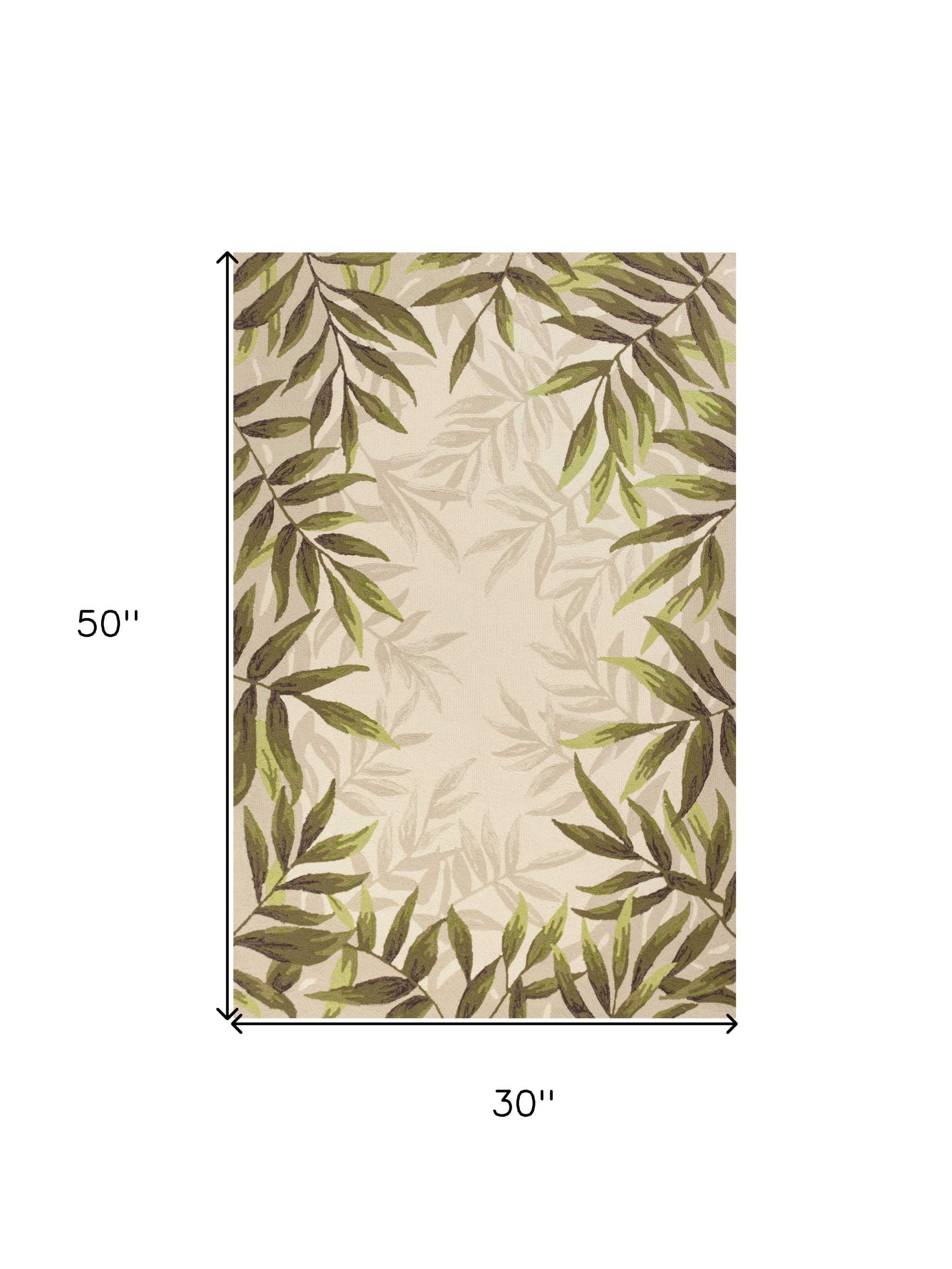 2' X 4' Ivory Leaves Bordered Wool Area Rug - Homeroots - Flyclothing LLC