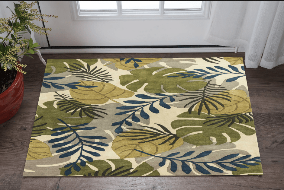 3' X 4' Ivory Hand Tufted Oversized Tropical Leaves Indoor Area Rug - Homeroots