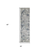 8' Ivory Machine Woven Distressed Diamond Floral Medallion Indoor Runner Rug - Homeroots