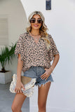 Leopard Notched Half Sleeve Blouse - Trendsi - Flyclothing LLC