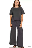 Zenana Cotton Slub Short Sleeve Tee and Pants Set - Trendsi - Flyclothing LLC
