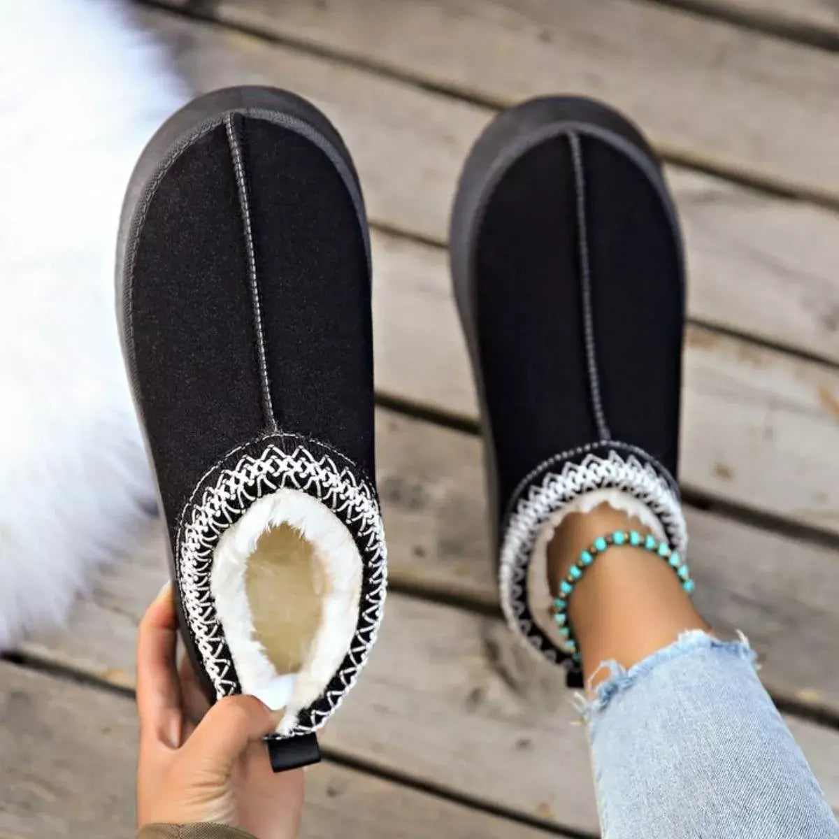 Plush Lined Platform Ankle Boots - Trendsi - Flyclothing LLC