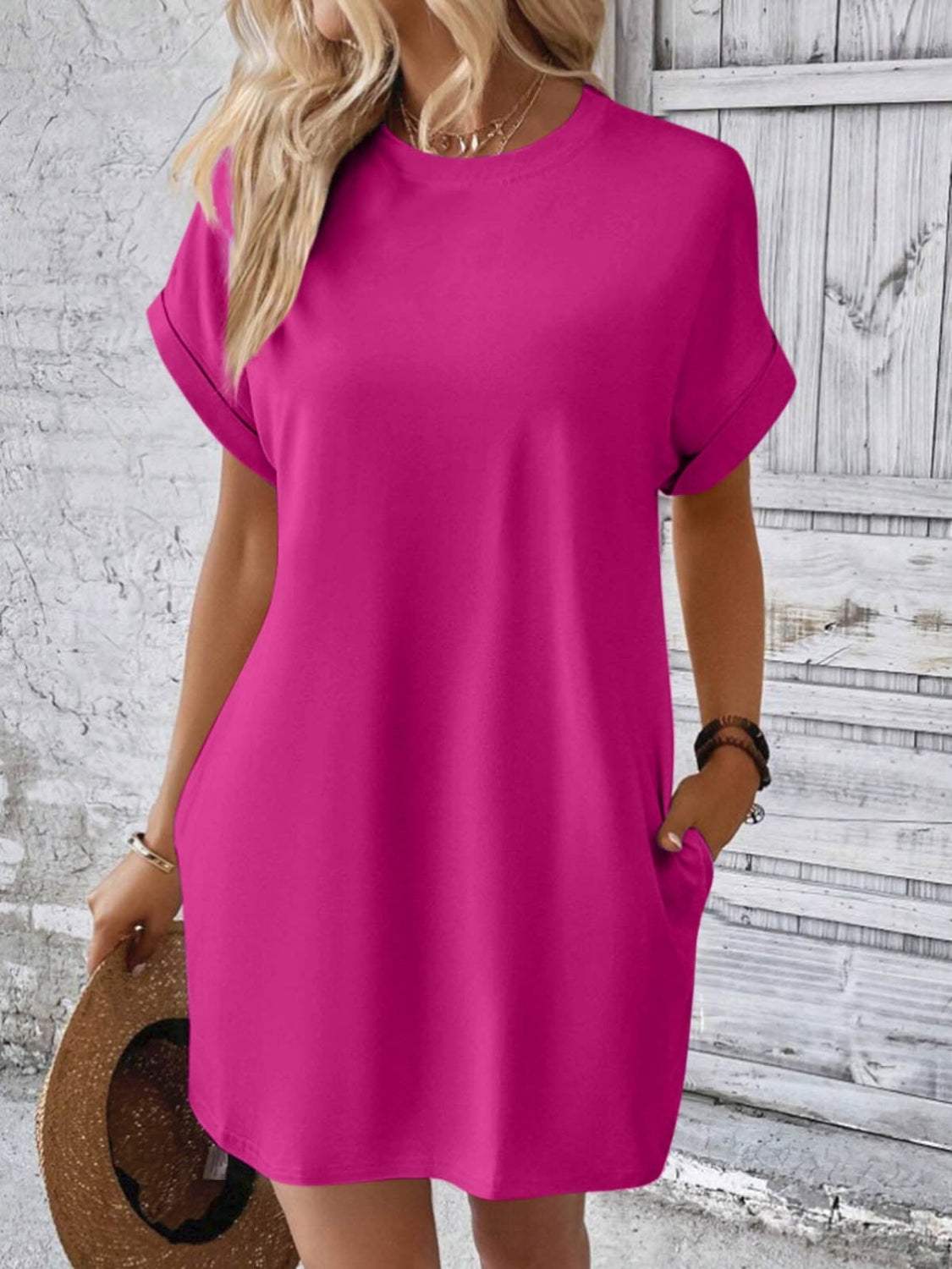 Round Neck Short Sleeve Mini Dress - Trendsi - Flyclothing LLC