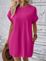 Round Neck Short Sleeve Mini Dress - Trendsi - Flyclothing LLC