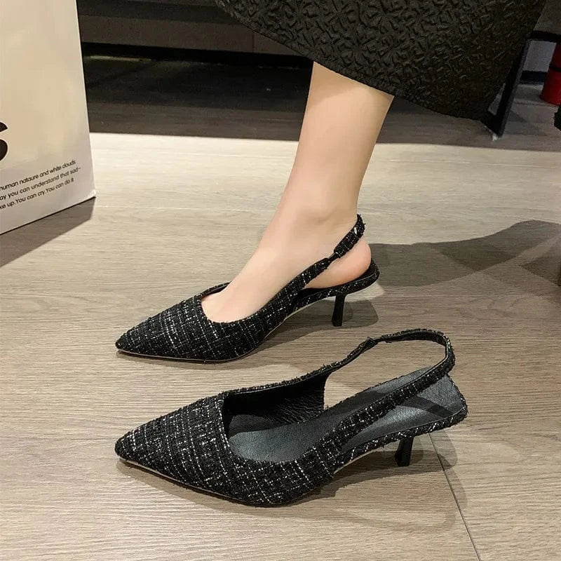 Point Toe Kitten Heel Slingback Pumps - Trendsi